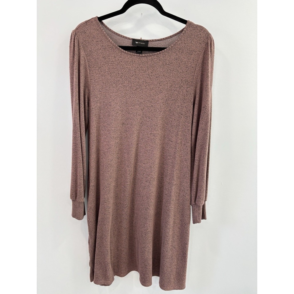 AB Studio Knit Swing Dress Medium Mauve Long Sleeve Soft Stretch Casual Office